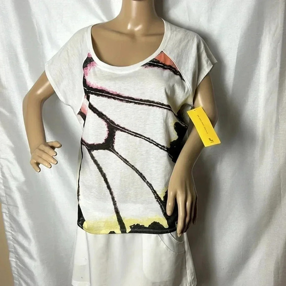 LOLE BEV TOP , graphic tee shirt , boxy , short raglan sleeves, hi low ,abstract - Picture 2 of 14